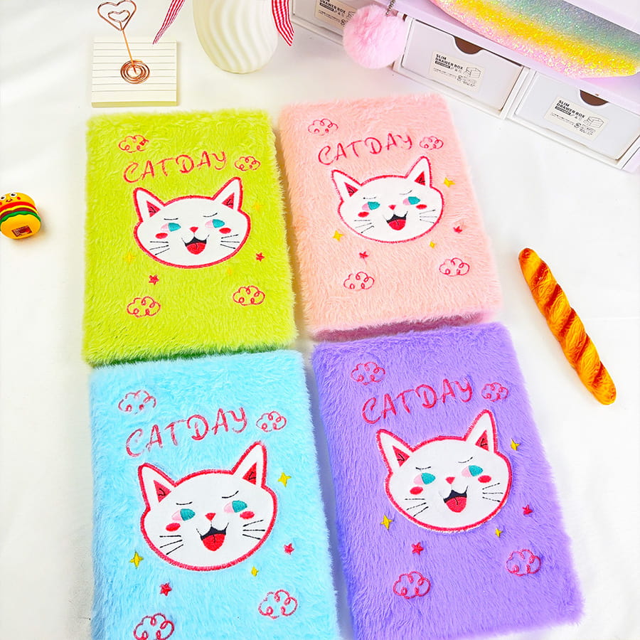 نوت بوک مخمل دار A5 Cute Day Diary Day Cat